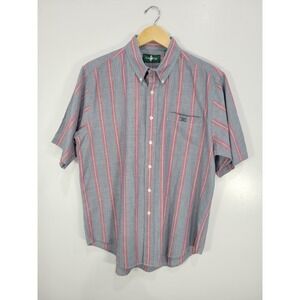 Hunt Club Mens Large Blue Red Striped Short Sleeve Cotton Button Down Shirt